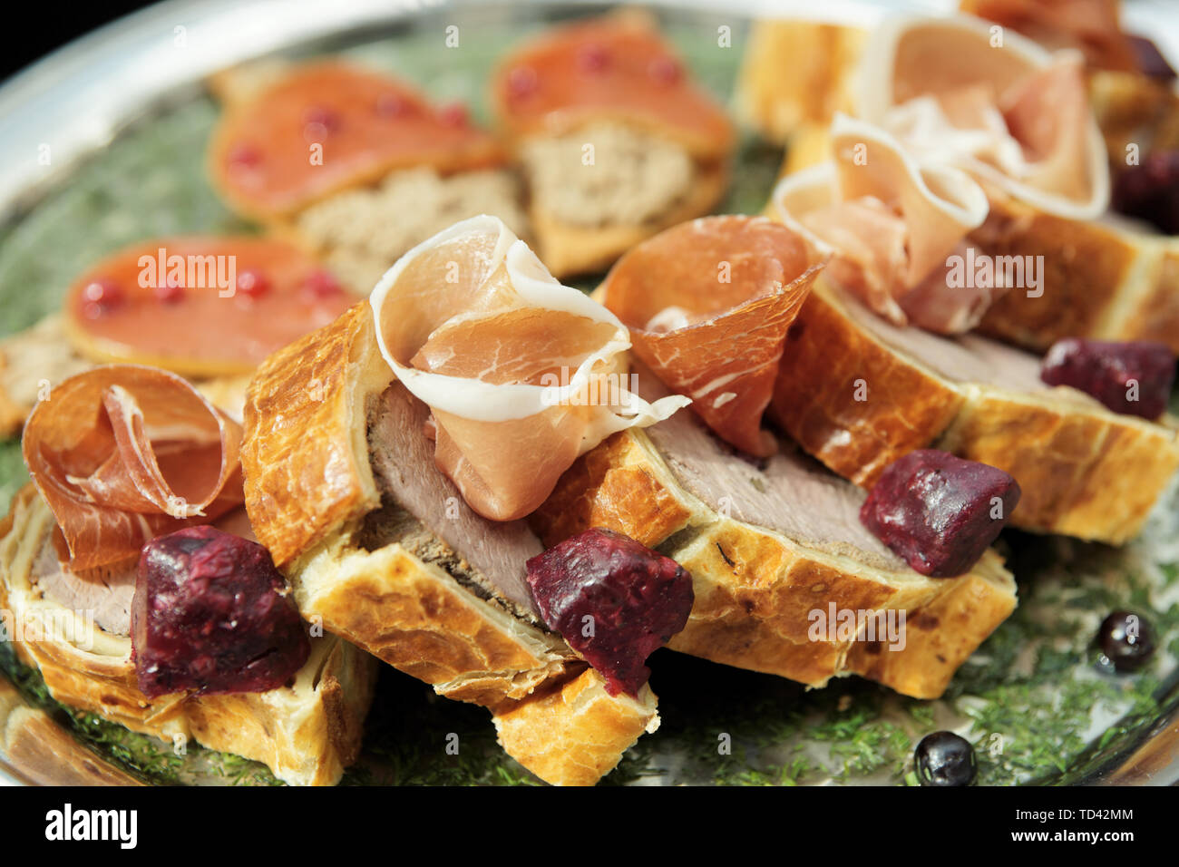Meat roll with cured ham, natural sun light Stock Photo