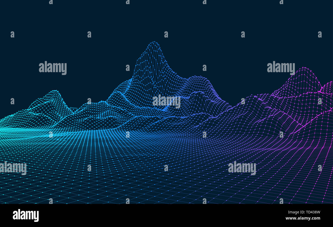 Abstract three-dimensional digital terrain of big data concept, graphics with artificial intelligence concept Stock Photo