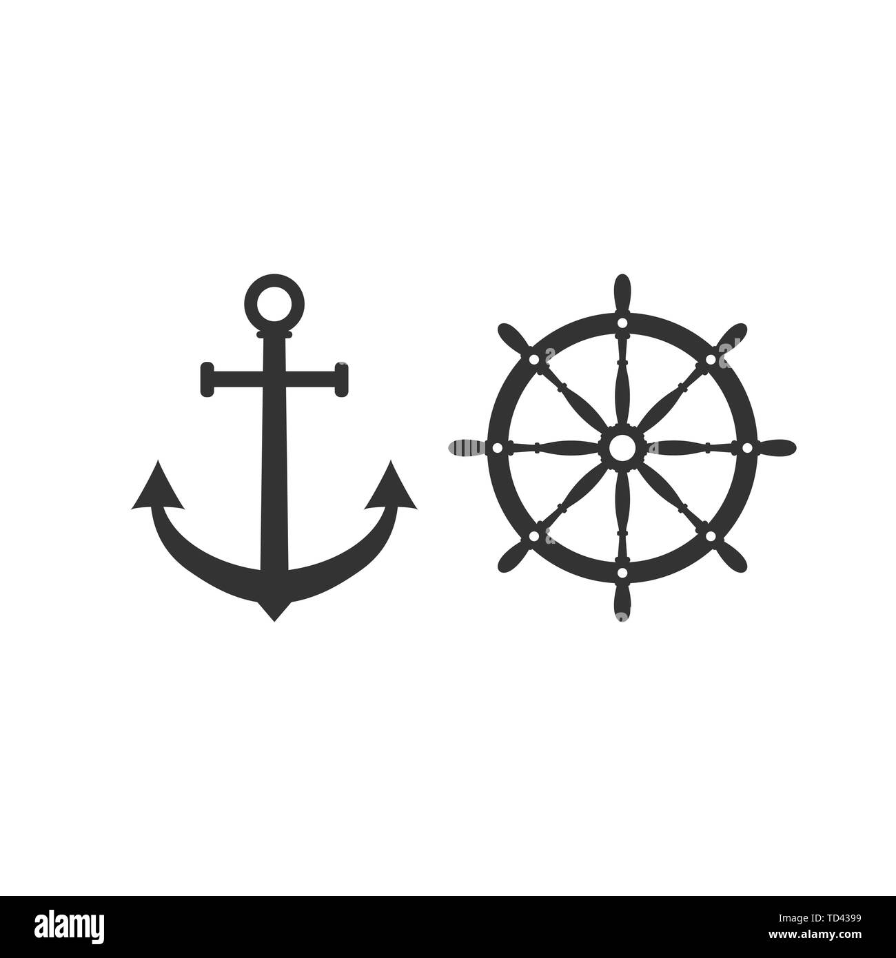 Ship steering wheel, anchor icon. Vector illustration, flat design. Stock Vector