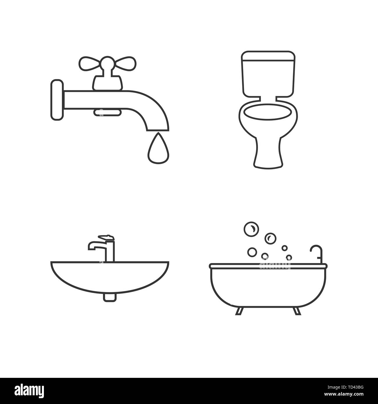 Toilet, Bathroom line icon set. Vector illustration, flat design. Stock Vector