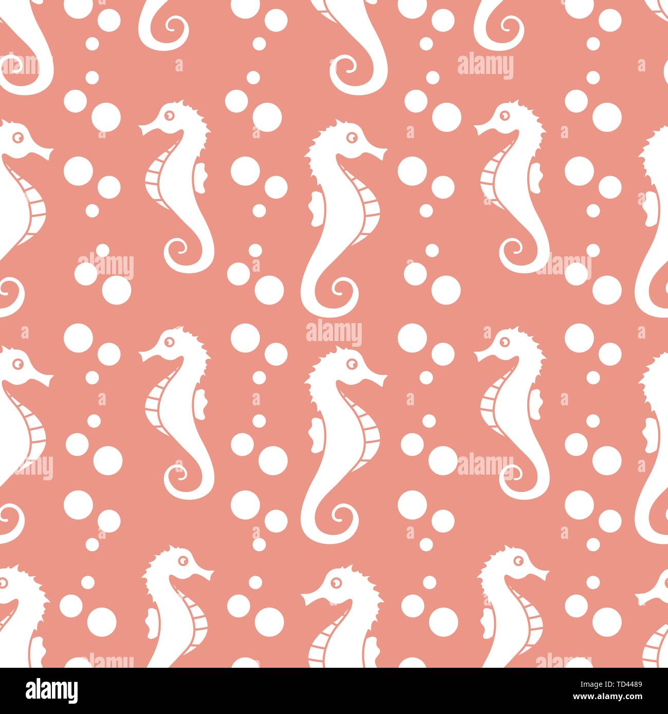 Vector seamless pattern with sea horses and bubbles. Marine background ...