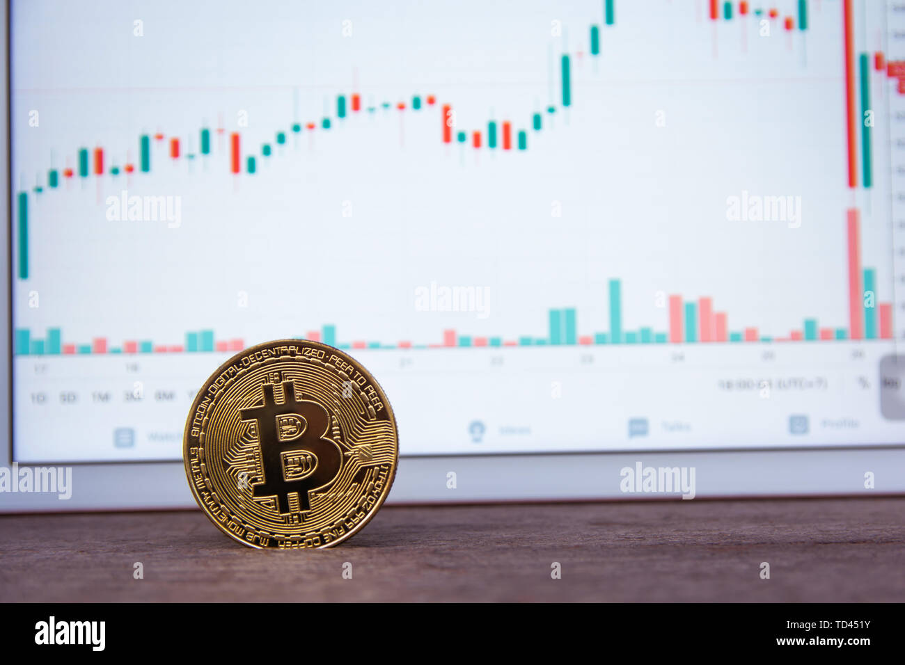 Bitcoin gold coin and candlestick chart background Stock Photo - Alamy