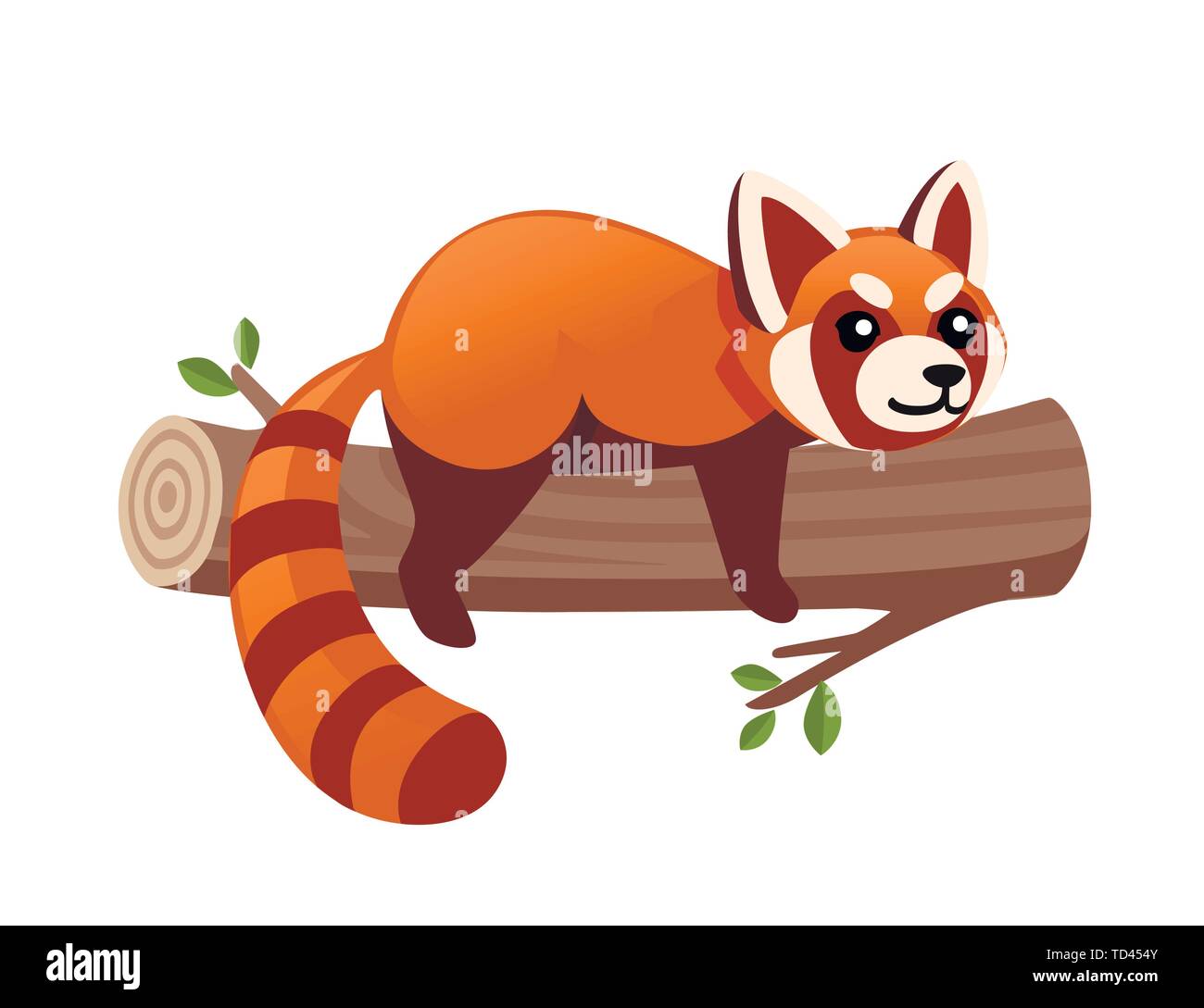 Cute Adorable Red Panda Lies On Wooden Log Cartoon Design Animal Character Flat Vector Style Illustration On White Background Stock Vector Image Art Alamy