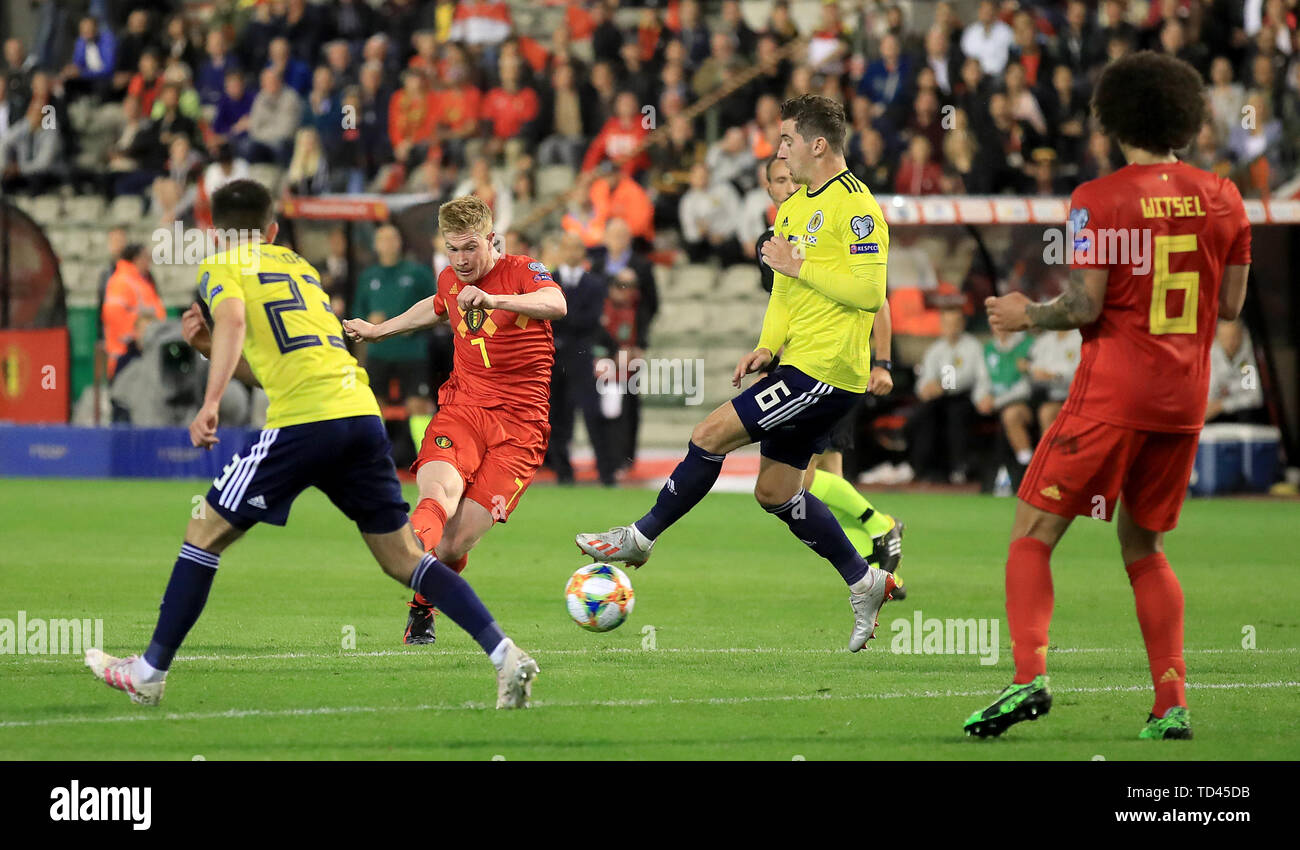 Belgium's Kevin De Bruyne scores his side's third goal of the game during the UEFA Euro 2020 Qualifying, Group I match at the King Baudouin Stadium, Brussels. Stock Photo