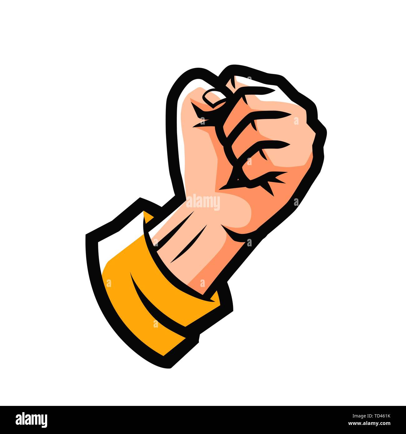 Clenched fist. Fight emblem or label. Cartoon vector illustration Stock Vector