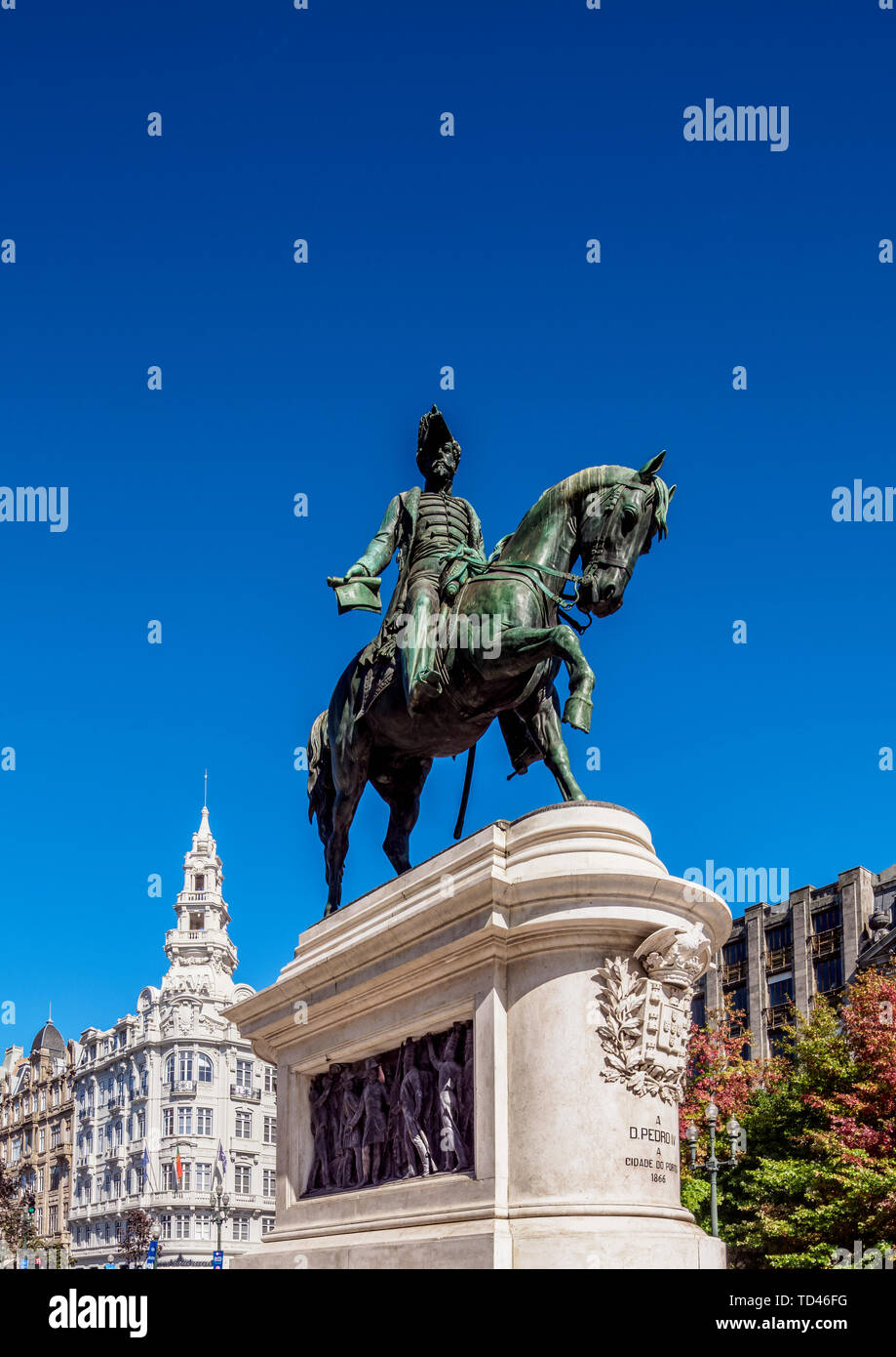 Dom Pedro IV Statue, Praca da Liberdade, Porto, Portugal, Europe Stock Photo