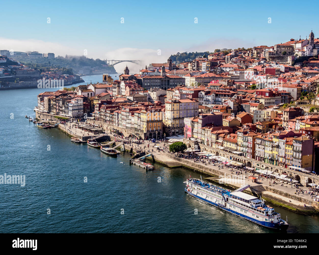 Douro River and Cityscape of Porto, elevated view, Porto, Portugal, Europe Stock Photo