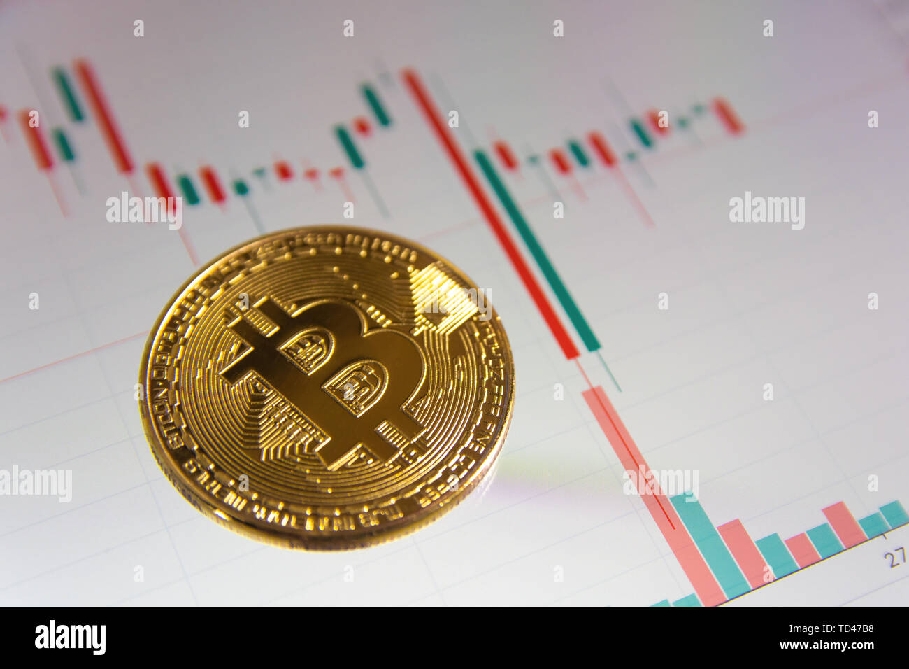 Bitcoin gold coin and candlestick chart background Stock Photo - Alamy