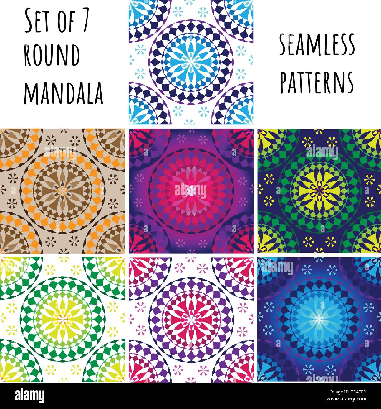 Set of round  mandala vector seamless patterns Stock Vector