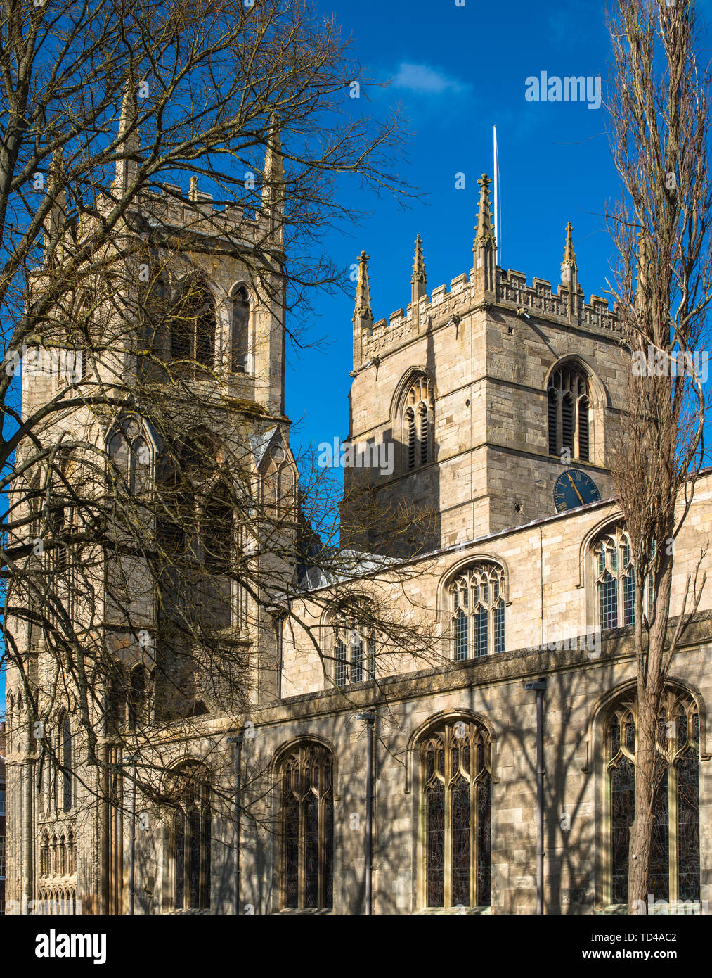 The twin spires of St. Margaret's Church also known as King's Lynn Minster, Kings Lynn, Norfolk, East Anglia, England, United Kingdom, Europe Stock Photo