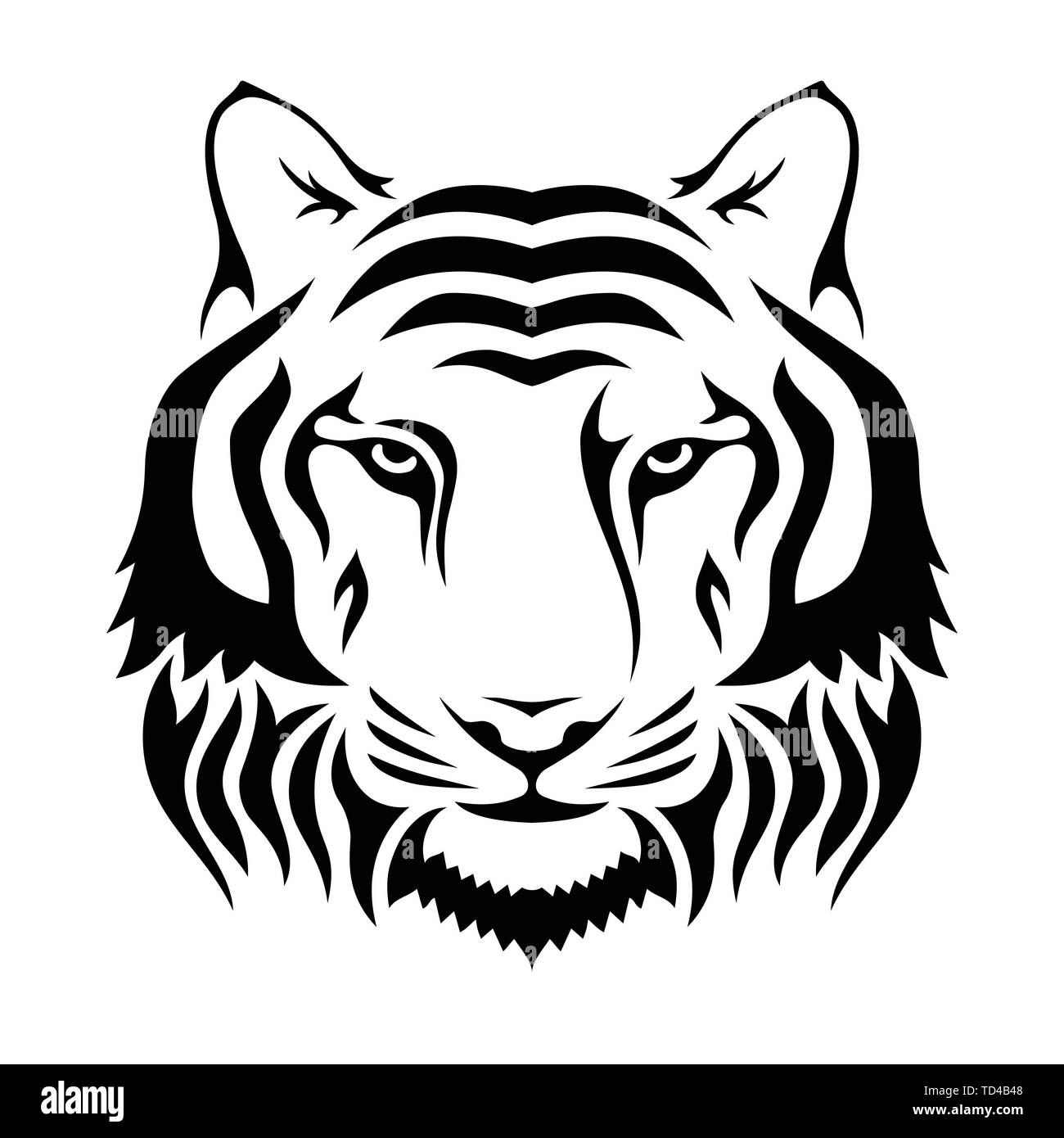 Muzzle of a tiger isolated on wgite background. Tiger's head silhouette. Logo, emblem template. Symbol for business or shirt design. Vector. Stock Vector