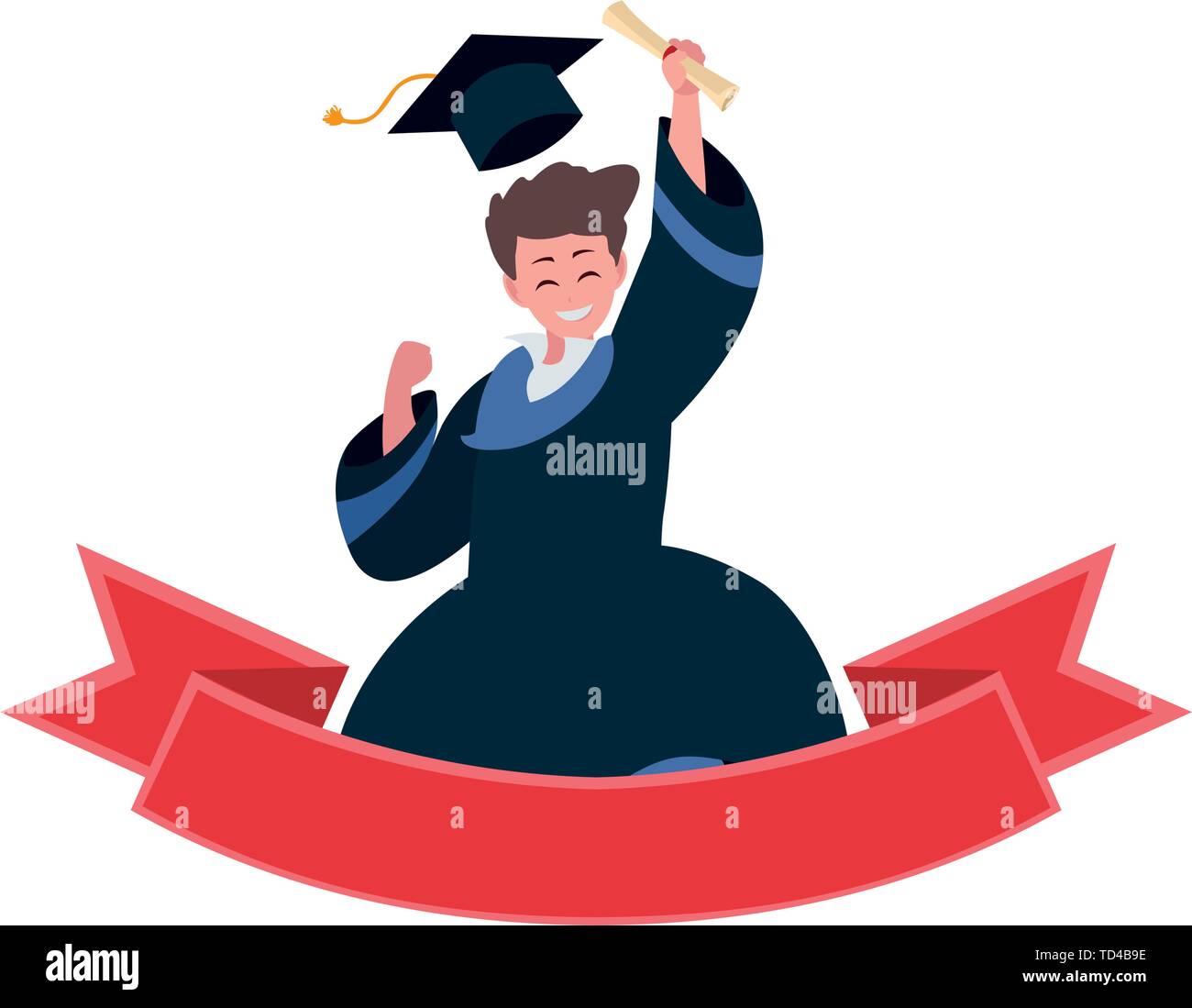 happy student boy graduated celebrating with ribbon frame vector ...