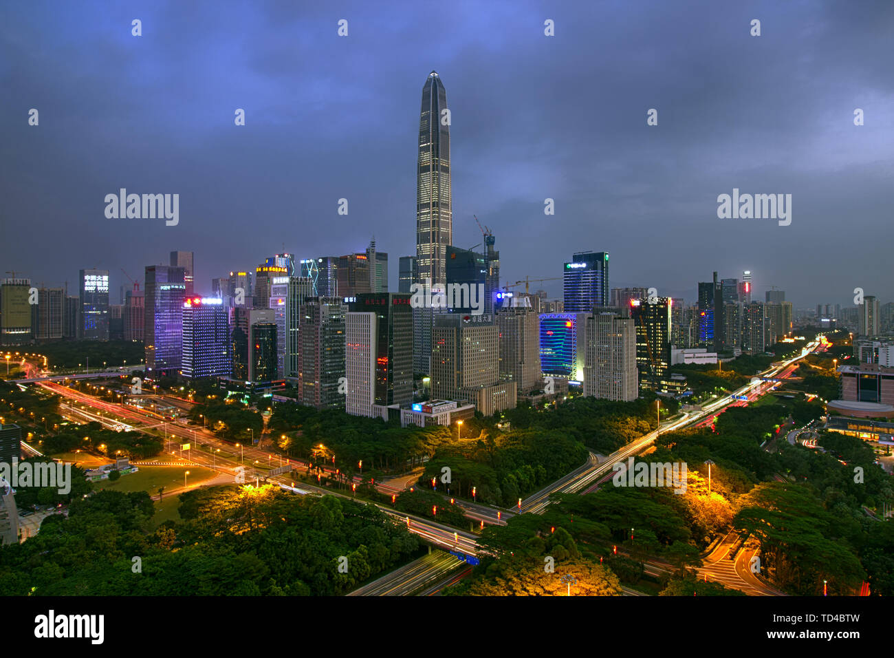 Night view of the CBD business circle skyline in central Shenzhen Stock Photo
