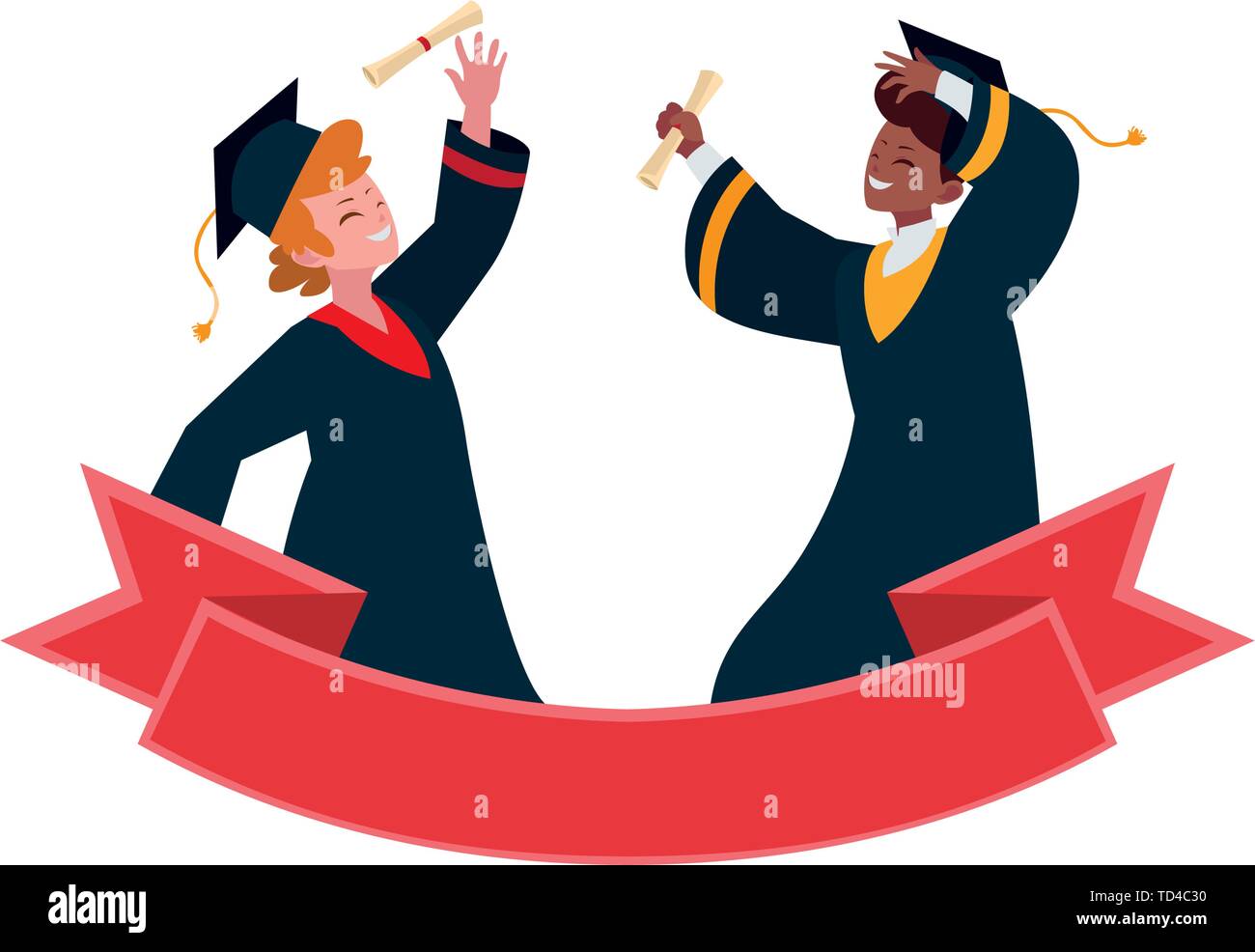 happy students boys graduated celebrating with ribbon vector ...