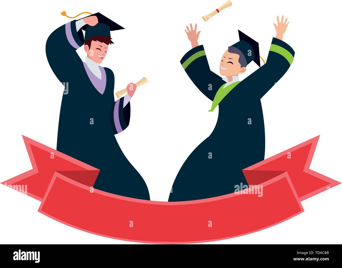 happy students boys graduated celebrating with ribbon vector ...