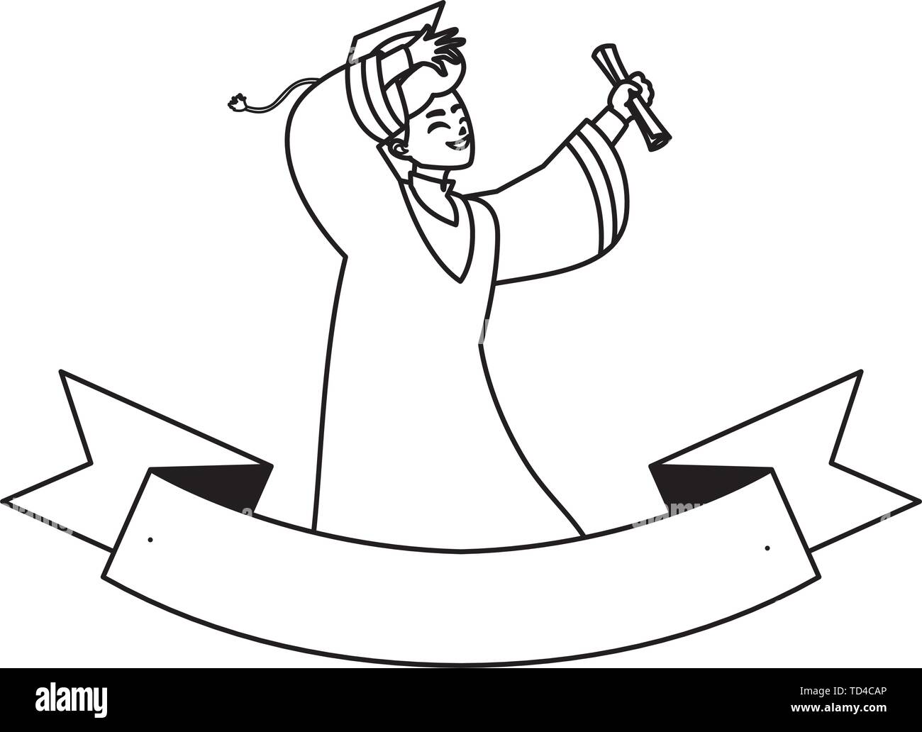 happy student boy graduated celebrating with ribbon vector illustration ...