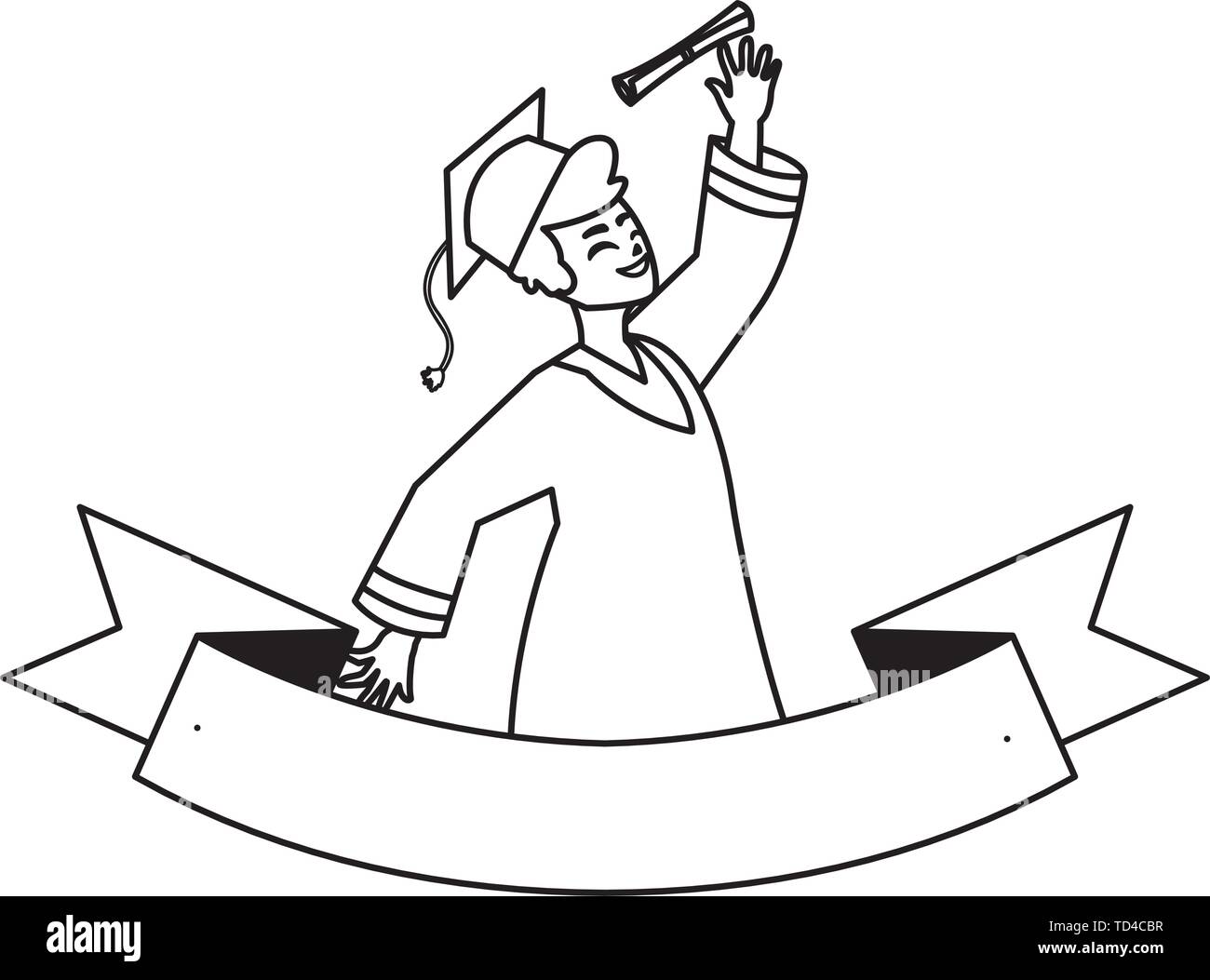 happy student boy graduated celebrating with ribbon vector illustration ...