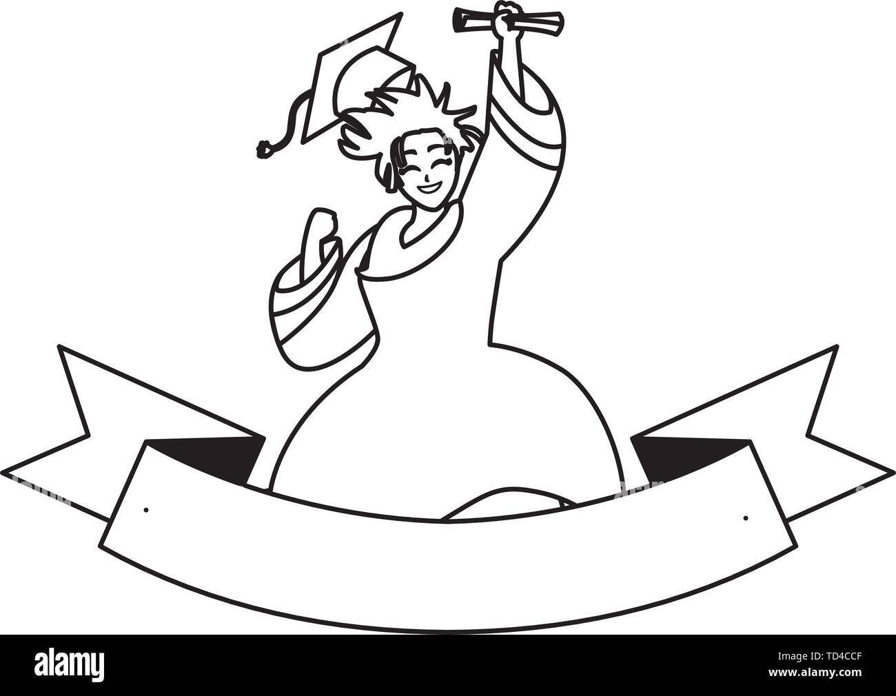 happy student boy graduated celebrating with ribbon vector illustration ...