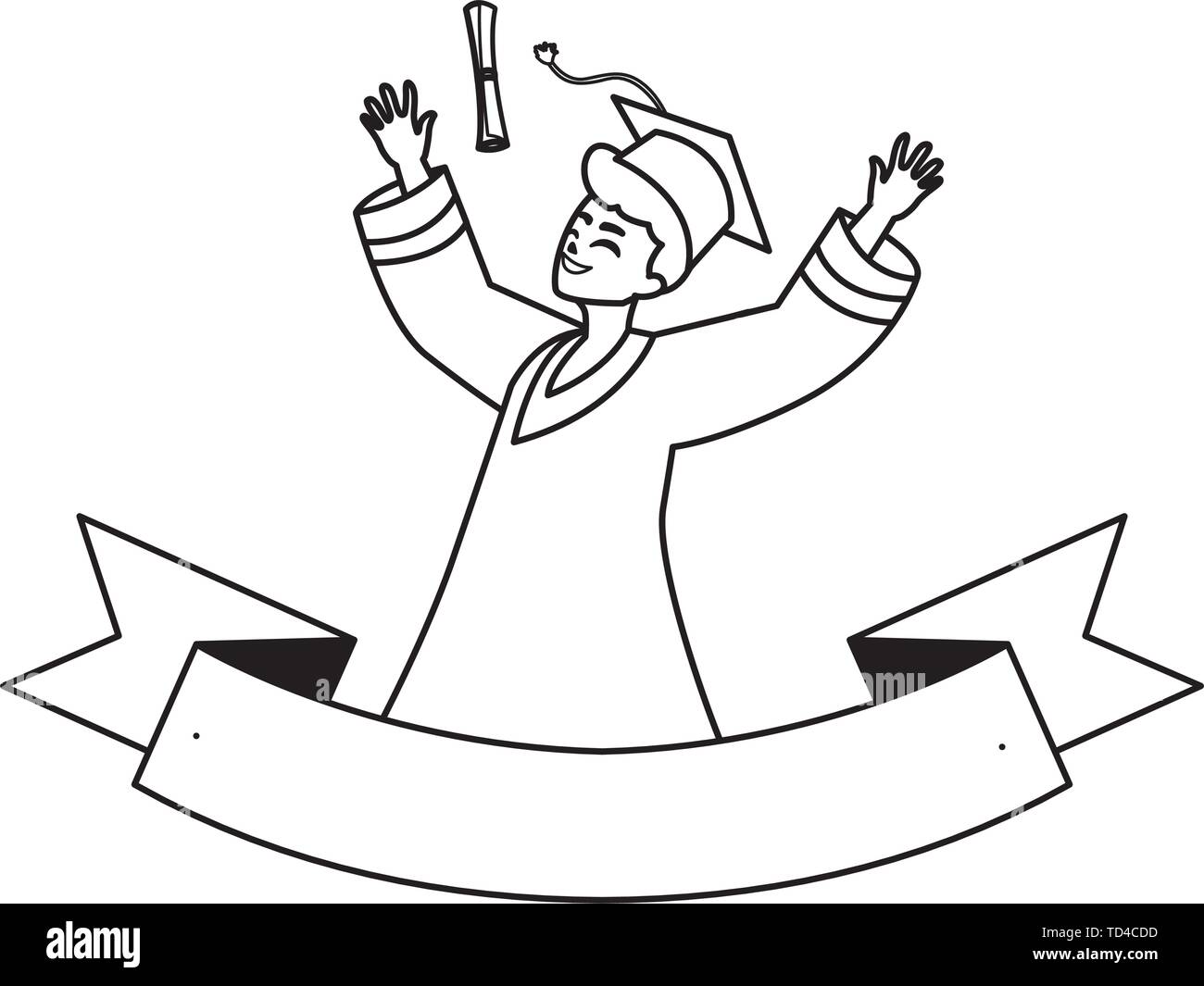 happy student boy graduated celebrating with ribbon vector illustration ...