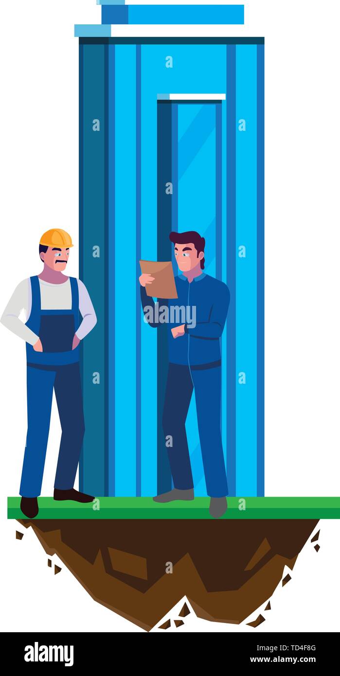 male builders constructors workers with building vector illustration design Stock Vector