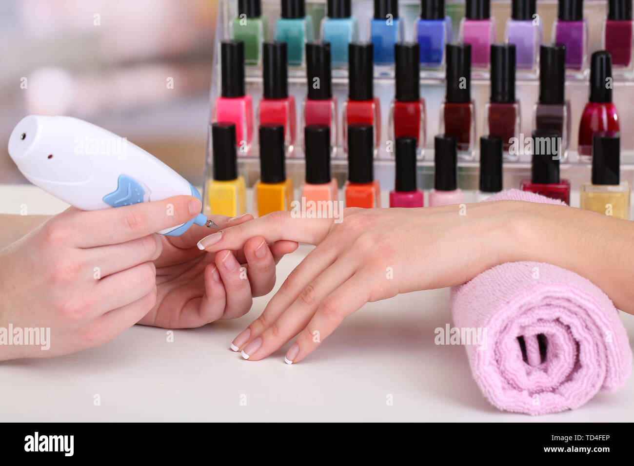 Manicure process in beauty salon, close up Stock Photo Alamy