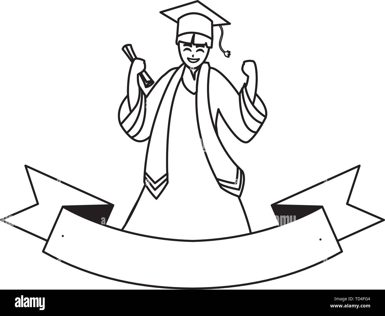happy student boy graduated celebrating with ribbon vector illustration ...