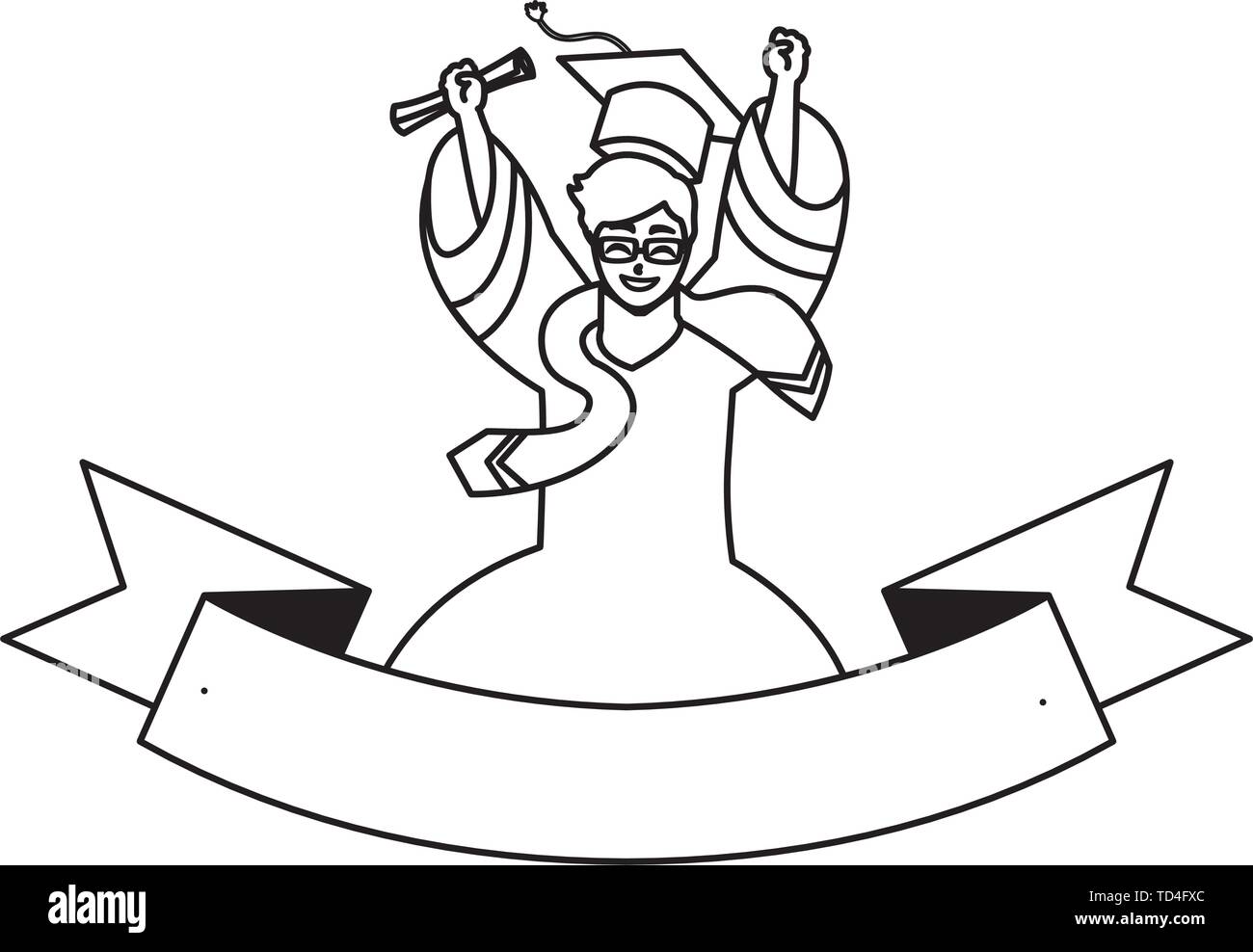 happy student boy graduated celebrating with ribbon vector illustration ...