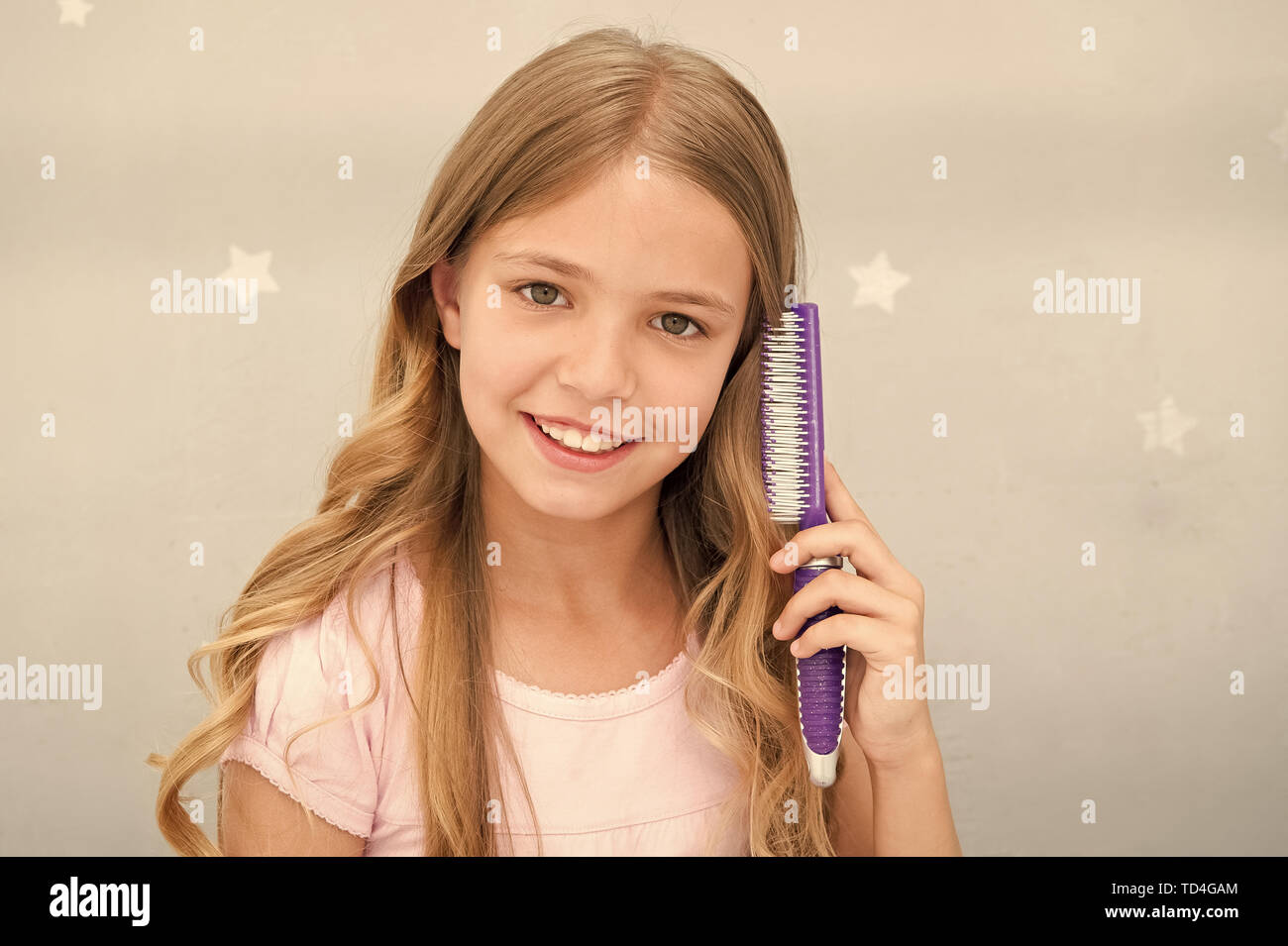 Girl Long Curly Hair Grey Interior Background Child Curly