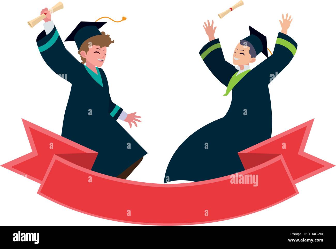 happy students boys graduated celebrating with ribbon vector ...