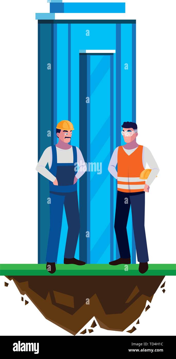 male builders constructors workers with building vector illustration design Stock Vector