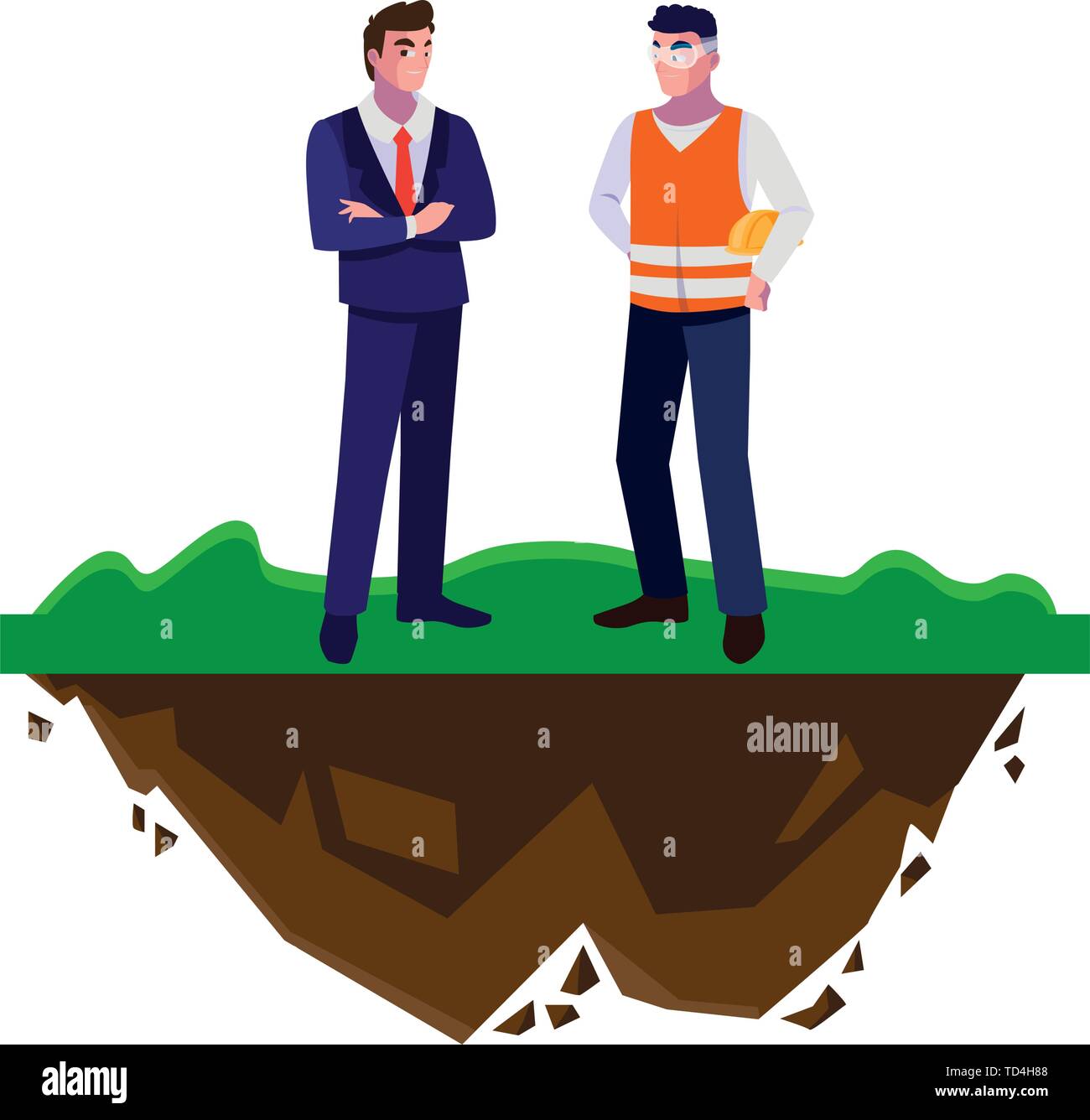 builder constructor with engineer on the lawn vector illustration ...