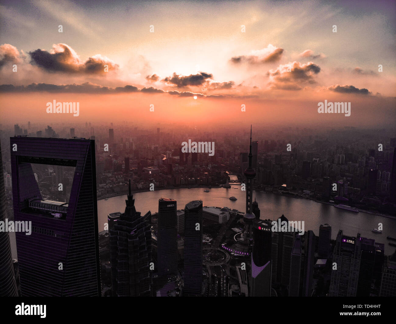 Aerial shot at sunset in Shanghai Stock Photo - Alamy