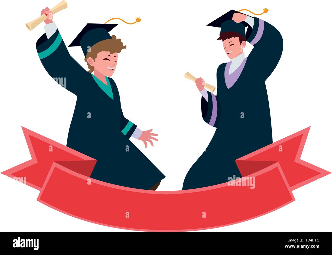 happy students boys graduated celebrating with ribbon vector ...