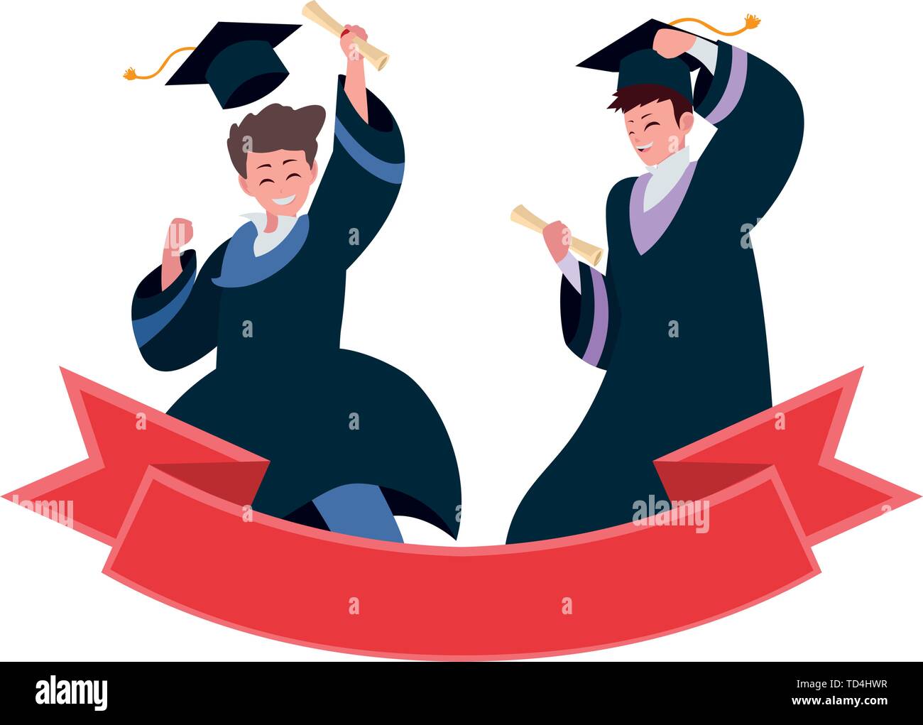happy students boys graduated celebrating with ribbon vector ...