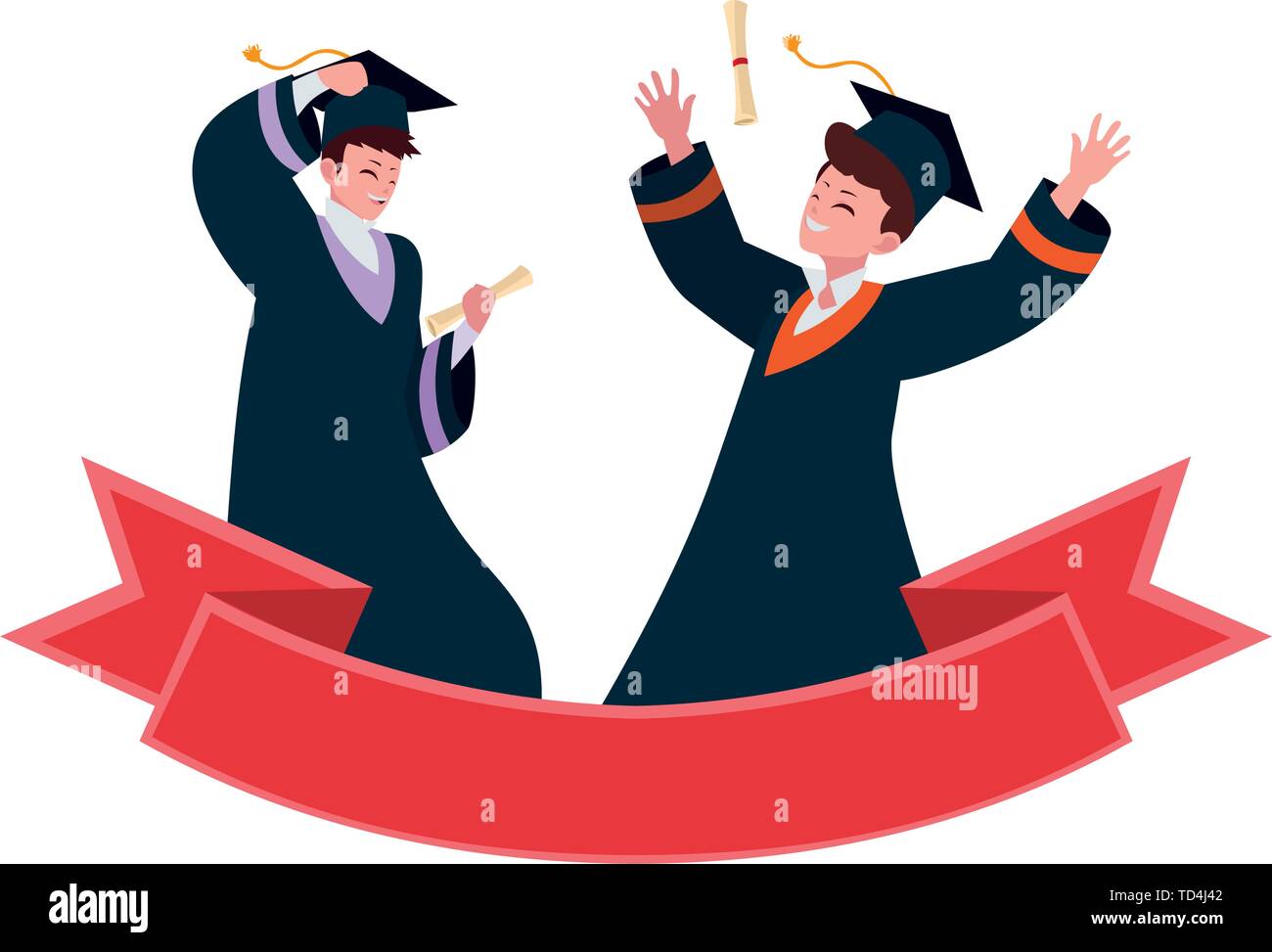 happy students boys graduated celebrating with ribbon vector ...