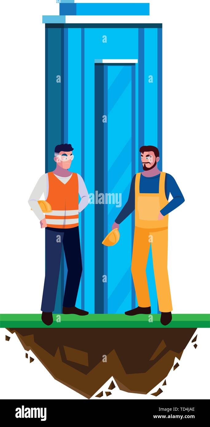 male builders constructors workers with building vector illustration design Stock Vector