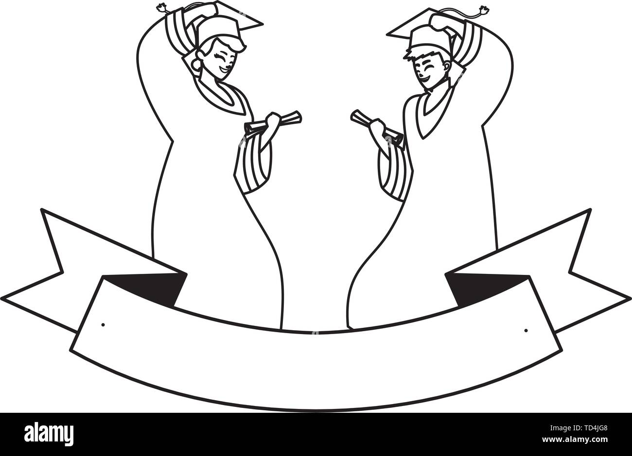 happy students boys graduated celebrating with ribbon vector ...