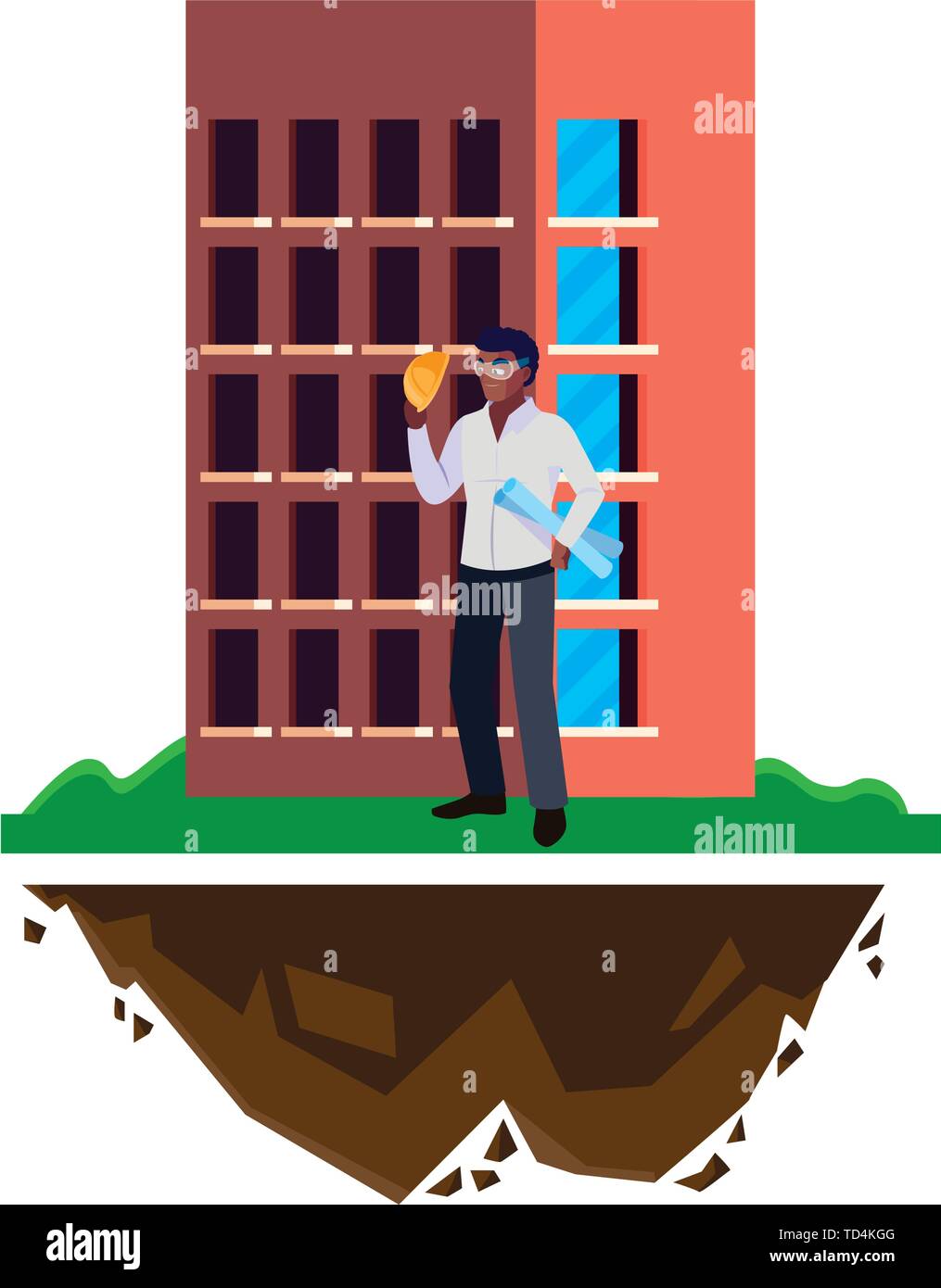 afro male builder constructor worker with building vector illustration ...