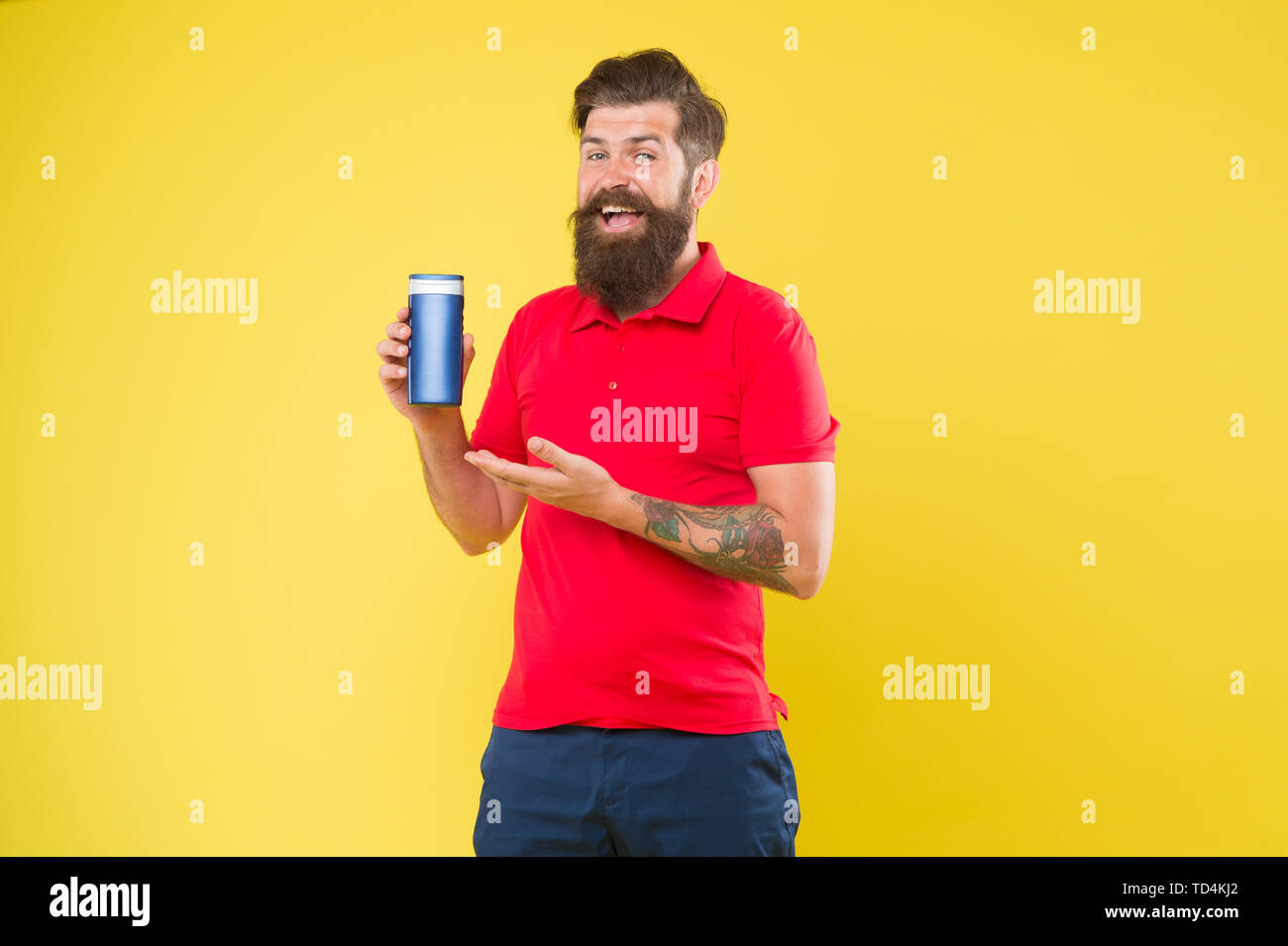 Personal hygiene. Shampoo for hair type. Make hair stronger. Man handsome bearded hipster hold bottle shampoo shower gel. Male beauty concept. Presenting shampoo product. Shampoo conditioner for men Stock Photo - Alamy Personal hygiene. Shampoo for hair type. Make hair stronger. Man handsome bearded hipster hold bottle shampoo shower gel. Male beauty concept. Presenting shampoo product. Shampoo conditioner for men Stock Photo - Alamy
