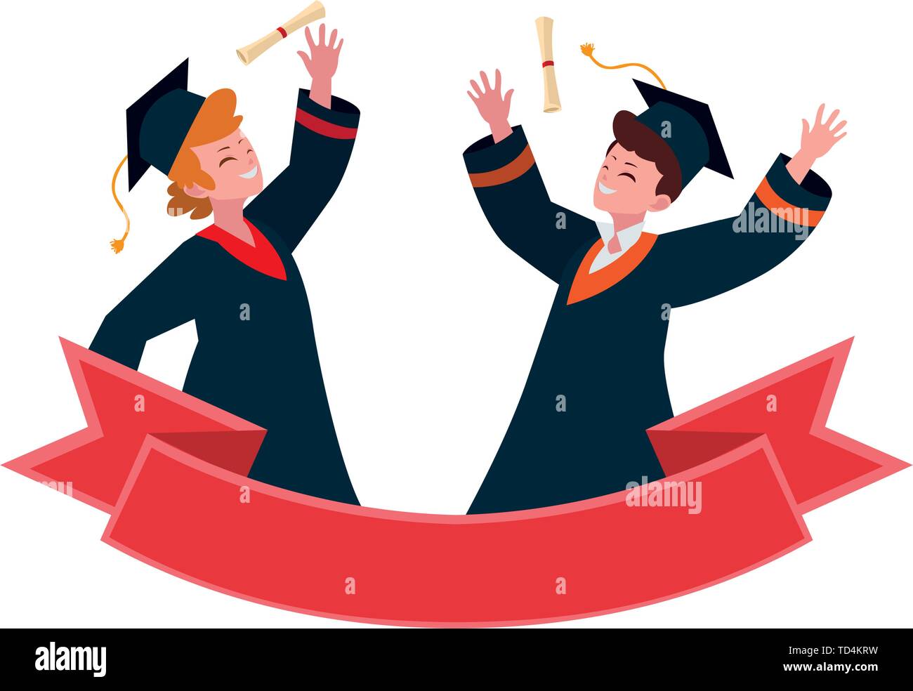 happy students boys graduated celebrating with ribbon vector ...