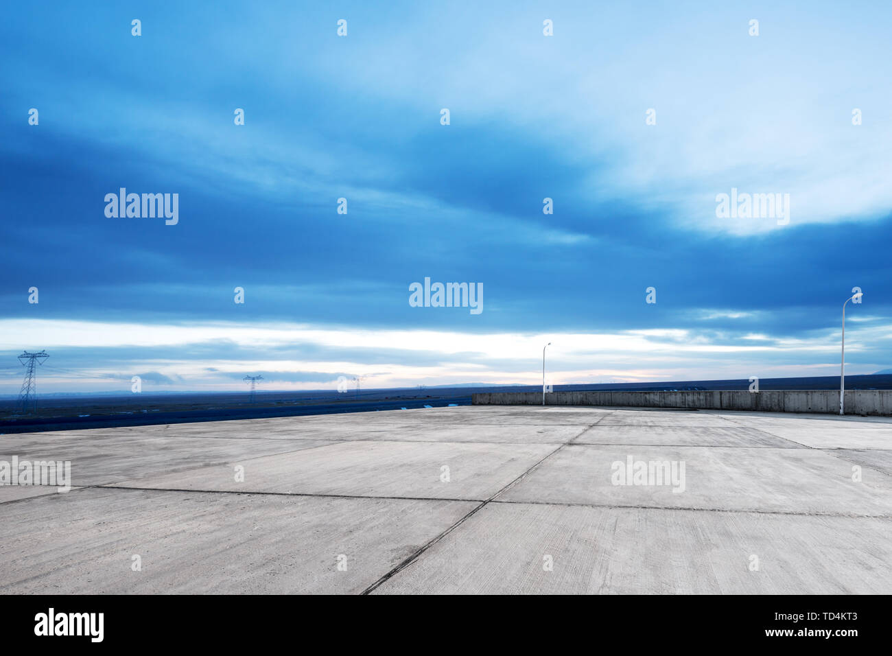 Empty marble floor with snow mountains Stock Photo