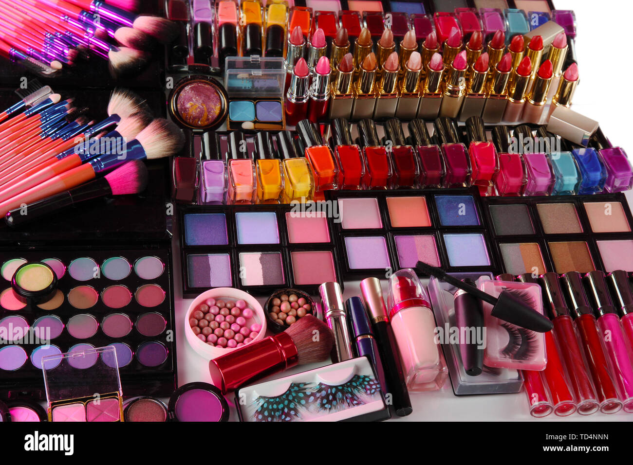 Lot of different cosmetics close-up Stock Photo