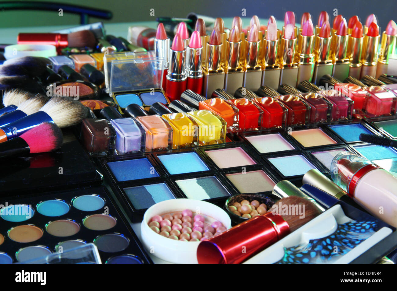 Lot of different cosmetics close-up Stock Photo