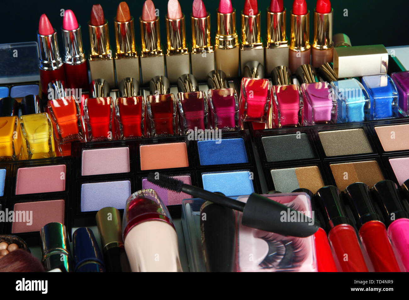 Lot of different cosmetics on close-up Stock Photo