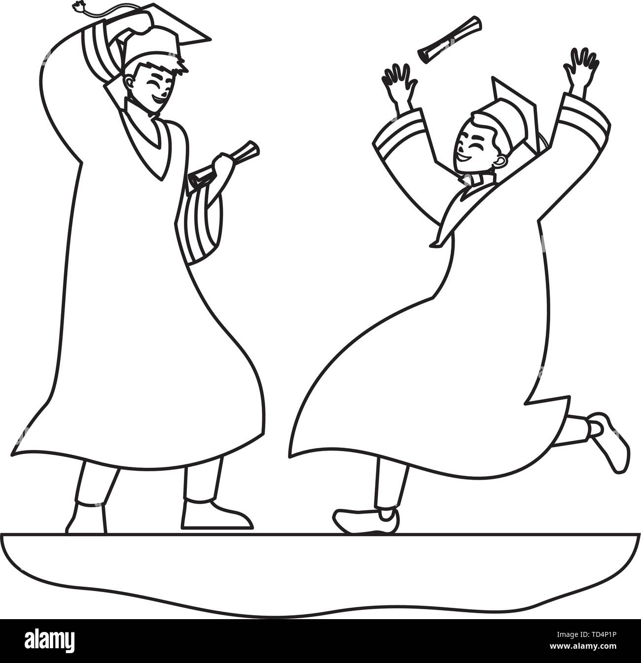 happy students boys graduated celebrating vector illustration design ...