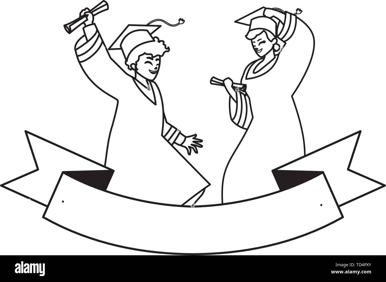 happy students boys graduated celebrating with ribbon vector ...