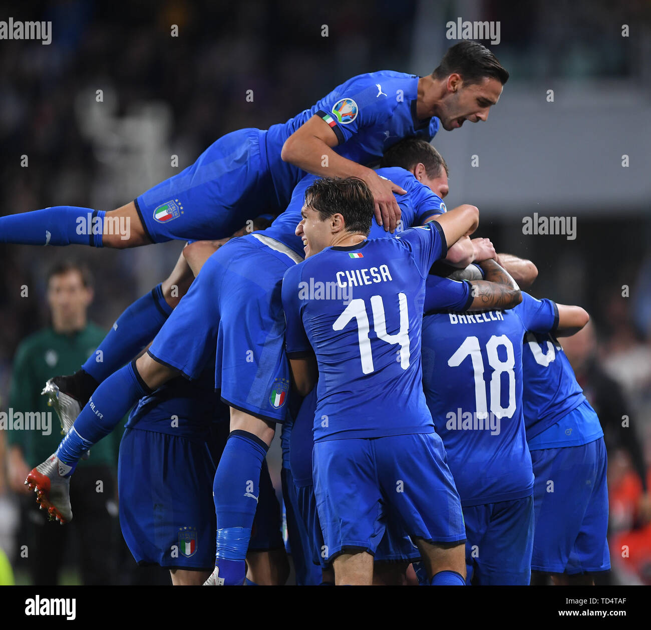 Turin Italy 11th June 19 Italy S Players Celebrate During The Uefa Euro Group J Qualifier Soccer Match Between Italy And Bosnia And Herzegovina In Turin Italy June 11 19 Italy Won