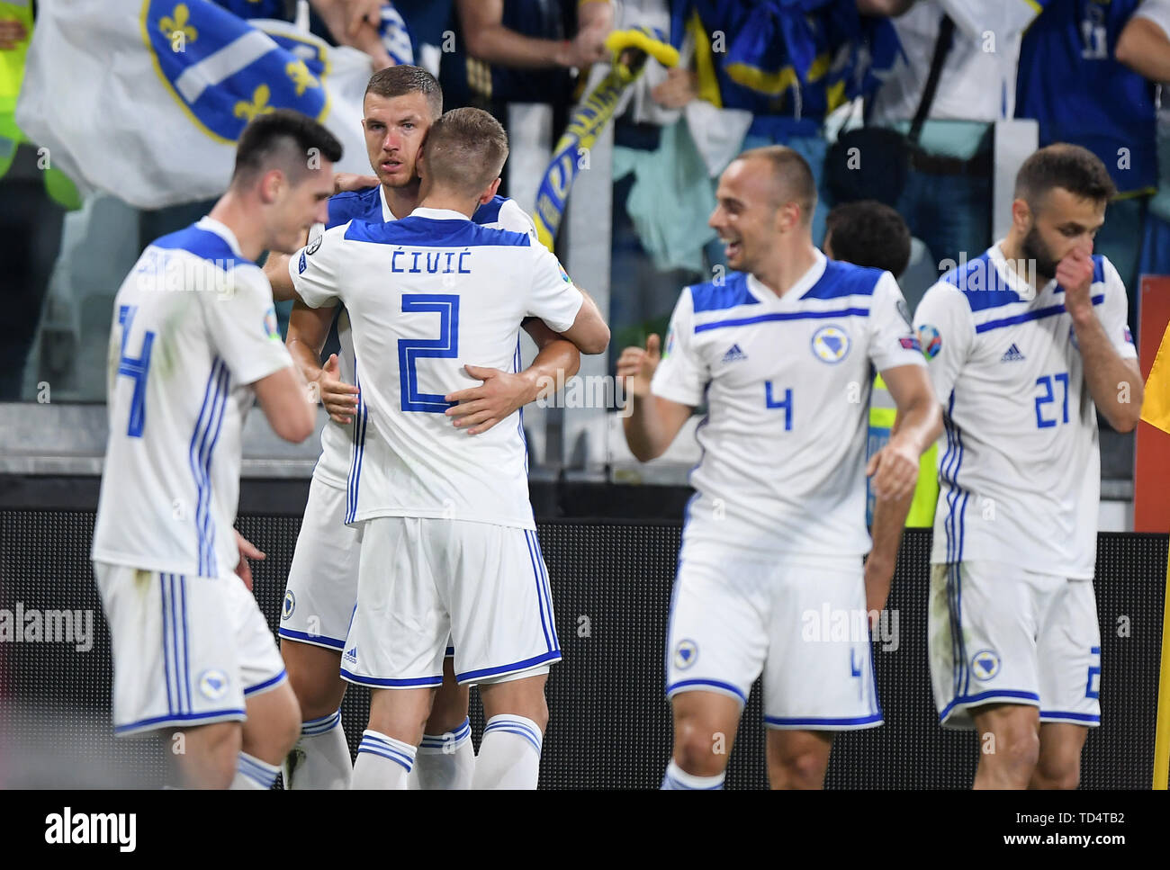 Turin Italy 11th June 19 Bosnia And Herzegovina S Edin Dzeko 2nd L Celebrates During The Uefa Euro Group J Qualifier Soccer Match Between Italy And Bosnia And Herzegovina In Turin Italy Turin Italy 11th June 19 Bosnia And Herzegovina S Edin Dzeko 2nd L Celebrates During The Uefa Euro Group J Qualifier Soccer Match Between Italy And Bosnia And Herzegovina In Turin Italy