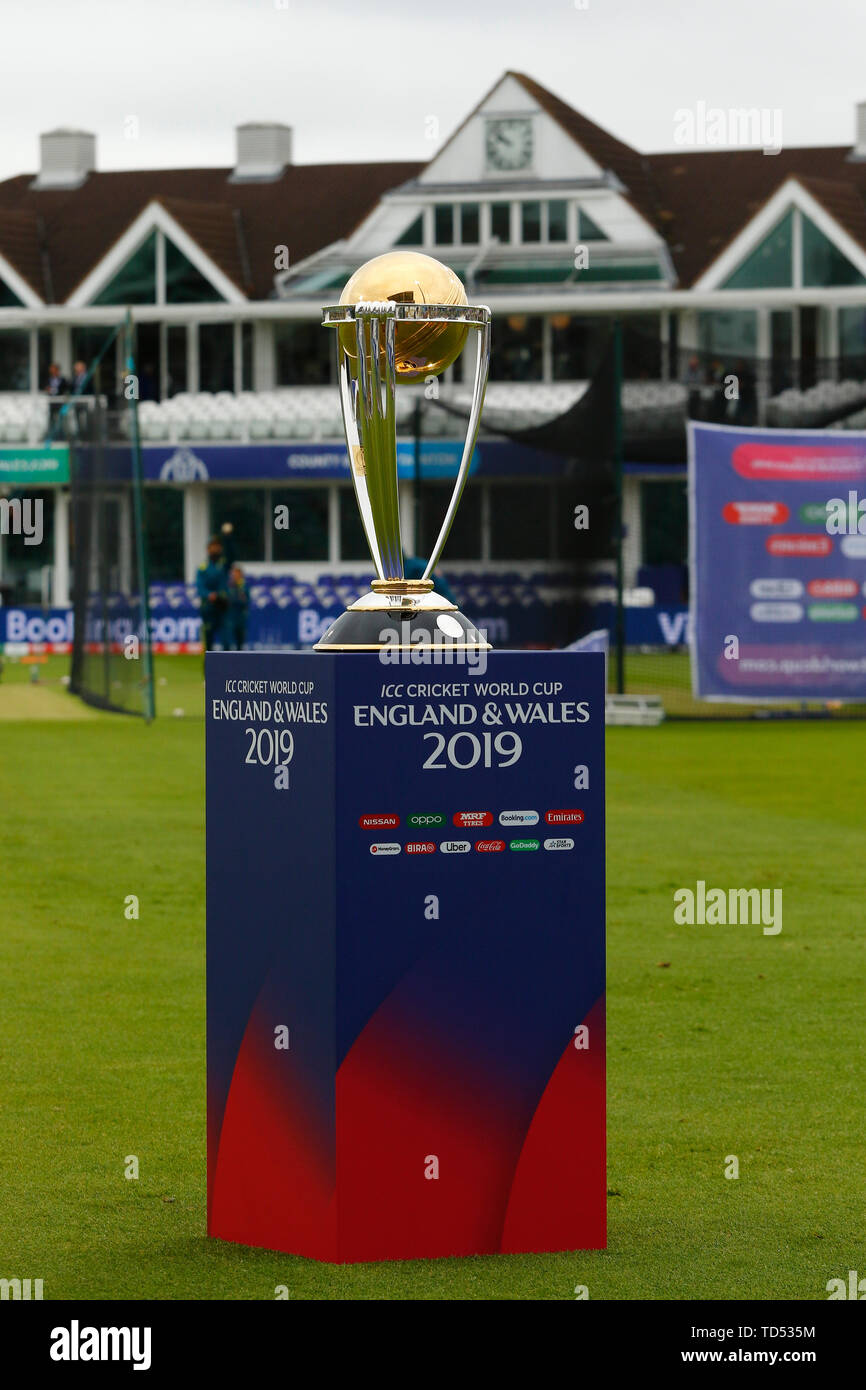 Taunton, UK. 12th June, 2019. World Cup cricket, Australia versus Pakistan; The ICC World Cup trophy on display during today's warm ups Credit: Action Plus Sports Images/Alamy Live News Stock Photo