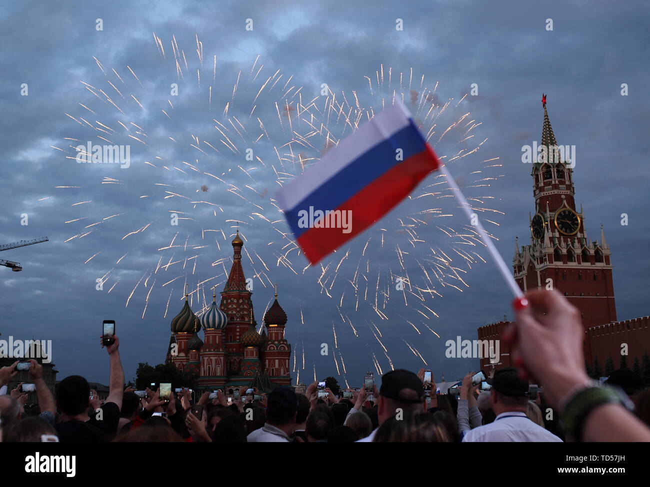 Moscow Russia 12th June 19 Moscow Russia June 12 19 Fireworks Over Red Square During A Moscow Russia 12th June 19 Moscow Russia June 12 19 Fireworks Over Red Square During A
